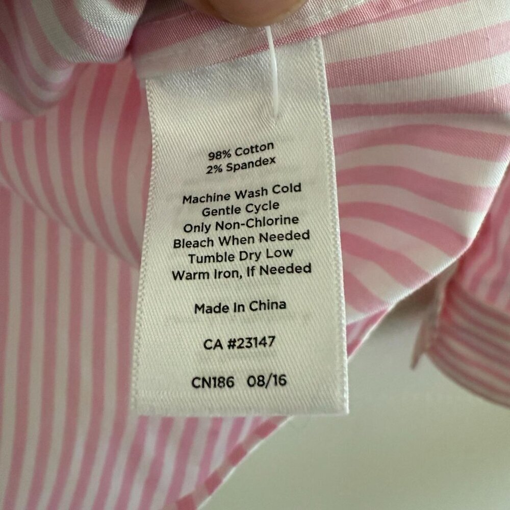 Talbots non-iron striped blouse size 2 long sleeve V-neck shirt office classic - Picture 8 of 11